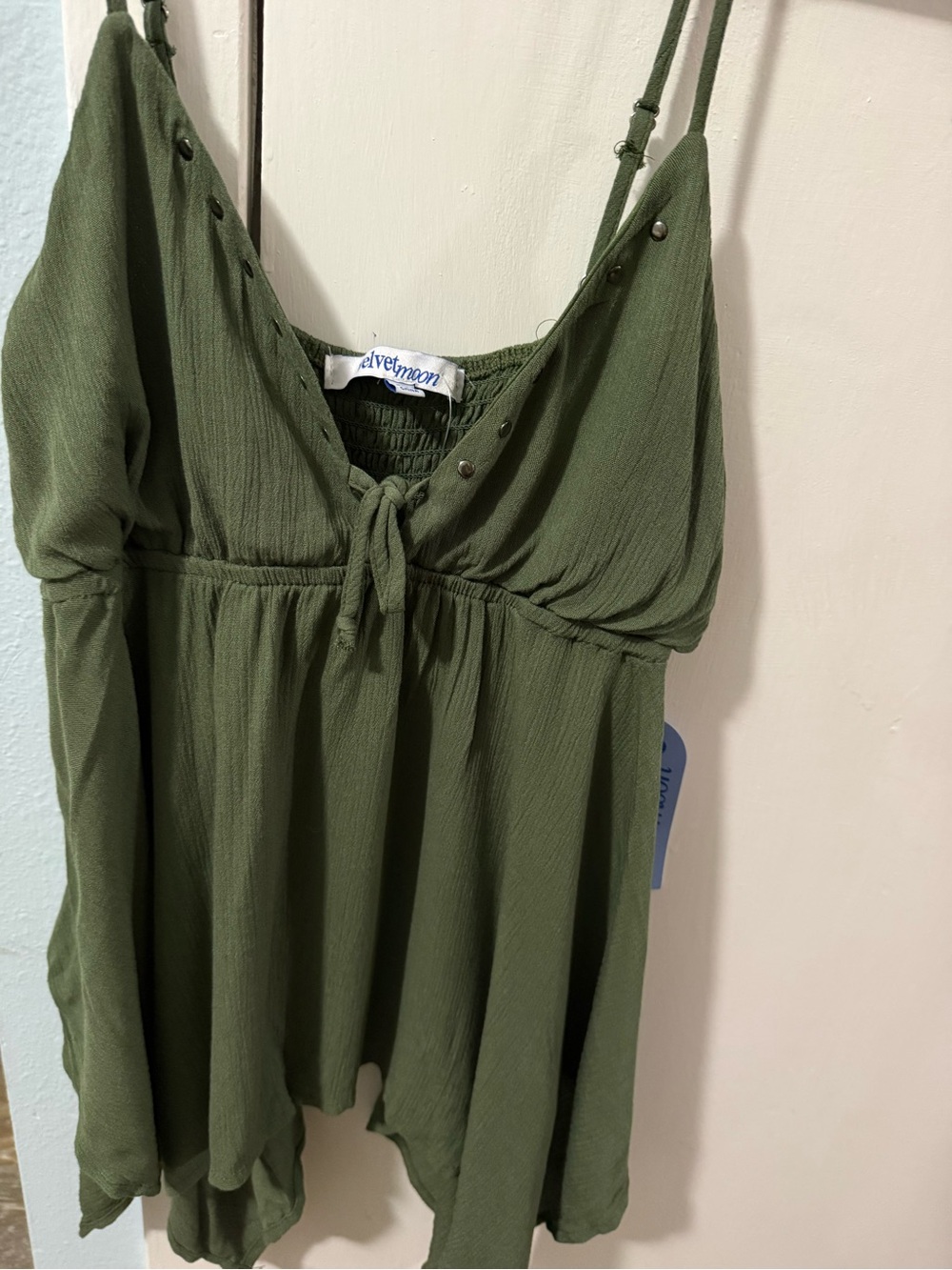 Velvet Olive Green Sleeveless V-Neck Women’s Top